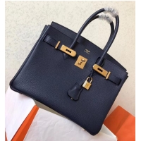 Promotional Hermes Birkin Bag Original Epsom Leather 30CM 17825 Dark Blue Gold