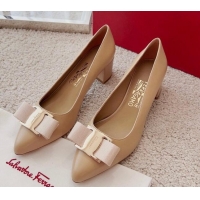 Classic Hot Salvatore Ferragamo Alice Vara Bow Point Pumps 5.5cm Beige 2101173