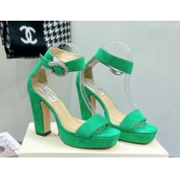 Pretty Style Jimmy Choo Suede High Heel Platform Sandals 11.5cm with Crystal Buckle Green 062261