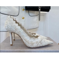 Discount Jimmy Choo Lace High Heel Pumps 8.5cm White 2070416