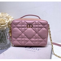 Cheapest DIOR CARO BOX BAG WITH CHAIN Latte Quilted Macrocannage Calfskin S5140UNG pink