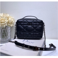 Good Product DIOR CARO BOX BAG WITH CHAIN Black Quilted Macrocannage Calfskin S5140B