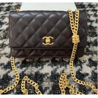 Famous Brand Chanel WALLET ON CHAIN Lambskin & Gold-Tone Metal AP3043 Black