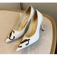 Grade Quality Jimmy Choo JC Leather High Heel Pumps 8.5cm White 071175