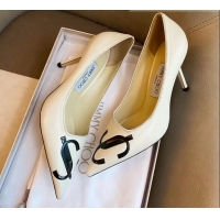 Classic Hot Jimmy Choo JC Leather Medium Heel Pumps 6.5cm White 071176