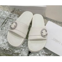 Good Product Jimmy Choo Fallow Nappa Leather Flat Slide Sandals with Crystal Buckle 2072196 White