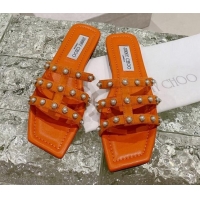 Sumptuous Jimmy Choo Suede Pearls Charm Flat Slide Sandals Orange 082602