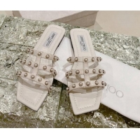 Most Popular Jimmy Choo Leather Pearls Charm Flat Slide Sandals White 2082609