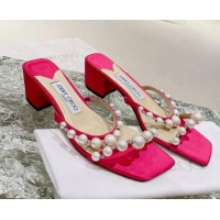 Charming Jimmy Choo Amara Suede and Pearls Heel Slide Sandals 4.5cm Dark Pink 2082610