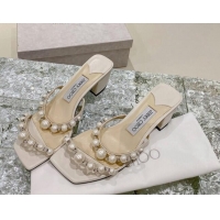 Good Quality Jimmy Choo Amara Leather and Pearls Heel Slide Sandals 4.5cm White 2082611