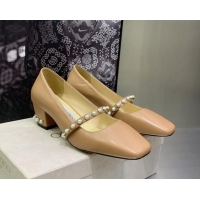 Hot Style Jimmy Choo Nappa Leather Pumps 4.5cm with Pearls Beige 090936