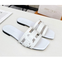 Low Price Jimmy Choo Laran Nappa Leather Flat Slide Sandals with JC Monogram White 090947