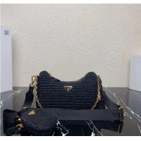 Inexpensive Prada Re-Edition 2005 raffia bag 1BH204 black