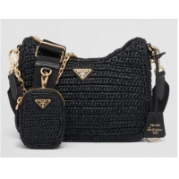 Inexpensive Prada Re-Edition 2005 raffia bag 1BH204 black