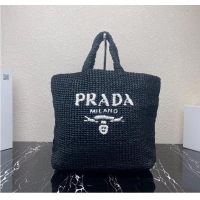 Inexpensive Prada Raffia tote bag 1NE229 black