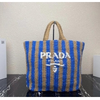 Pretty Style Prada Raffia tote bag 1NE229 blue