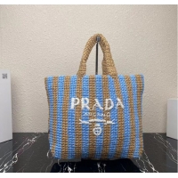 Top Quality Promotional Prada Raffia tote bag 1NE229 light blue