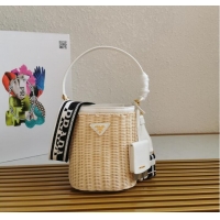 Good Quality Prada Raffia tote bag 1BE062 white