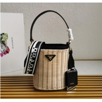 Top Grade Prada Raffia tote bag 1BE062 black