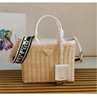 Good Quality Prada Raffia tote bag 1BG835 white