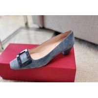 Stylish Roger Vivier Suede pumps 4cm Dusty Blue 072216