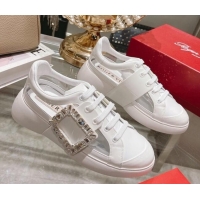 Good Quality Roger Vivier Calfskin Sneakers with Square Buckle White 2072219