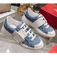 Popular Style Roger Vivier Denim Sneakers with Square Buckle Blue 072221