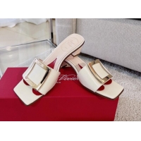 Perfect Roger Vivier Love Metal Buckle Slide Sandals 4.5cm in Patent Leather White 082699