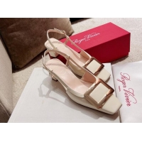 Good Quality Roger Vivier Love Metal Buckle Slingback Sandals 4.5cm in Patent Leather White 2082705