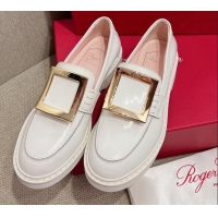 Grade Roger Vivier Viv' Rangers Metal Buckle Loafers in Patent Leather White 082709