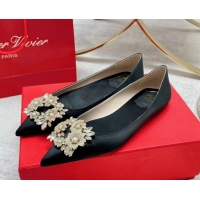 Durable Roger Vivier RV Bouquet Crystal Pearl Buckle Ballerinas in Silk Black 101142