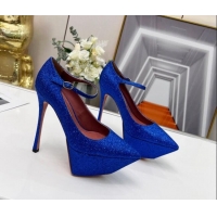 Good Quality Amina Muaddi Sequins High Heel Platform Pumps 15cm Blue 0620134