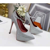 Lower Price Amina Muaddi Sequins High Heel Platform Pumps 15cm Silver 0620135