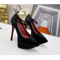 Pretty Style Amina Muaddi Silk High Heel Platform Pumps 15cm Black 0620137