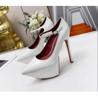 Grade Quality Amina Muaddi Patent Leather High Heel Platform Pumps 15cm White 0620138