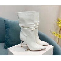 Classic Hot Amina Muaddi Patent Leather High Heel Boots 9.5cm White 082407