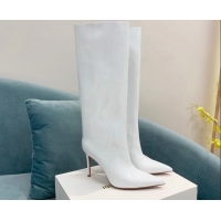 Best Grade Amina Muaddi Patent Leather High Heel Boots 9.5cm White 082409