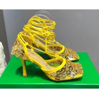 Classic Hot Bottega Veneta Sequins Cord Mesh Sandals 9cm Yellow 062102