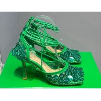 Sumptuous Bottega Veneta Sequins Cord Mesh Sandals 9cm Grass Green 062103