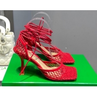 Stylish Bottega Veneta Cord Mesh High Heel Sandals 9cm Red 062110