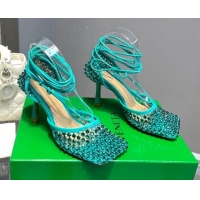 Good Quality Bottega Veneta Sparkle Stretch Crystal Mesh Sandals 9cm Marine Blue 062112