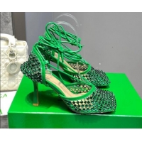 Popular Style Bottega Veneta Sparkle Stretch Crystal Mesh Sandals 9cm Grass Green 062113