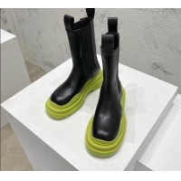 Unique Style Bottega Veneta Tire Calfskin Short Chelsea Boot Black/Kiwi Green 072120