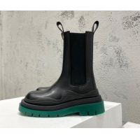 Sumptuous Bottega Veneta Tire Calfskin Short Chelsea Boot Black/Green 072123