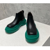 Good Quality Bottega Veneta Tire Calfskin Ankle Chelsea Boot Black/Green 072128