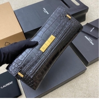 Cheapest SAINT LAURENT MANHATTAN CLUTCH IN CROCODILE-EMBOSSED LEATHER 695949 black