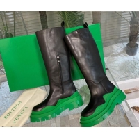 Top Design Bottega Veneta Tire Calf Leather High Boots Black/Green 081203