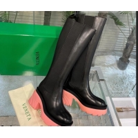 Stylish Bottega Veneta Flash Calf Leather High Chelsea Boots 9.5cm Black/Flamingo Pink 081208