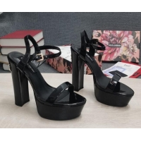 Good Quality Dolce & Gabbana DG Patent Leather High Heel Platform Sandals 15cm Black 2052636