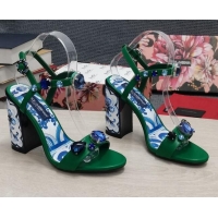 Classic Hot Dolce&Gabbana DG Print Calf Leather High Heel Sandals 11cm Green 082576